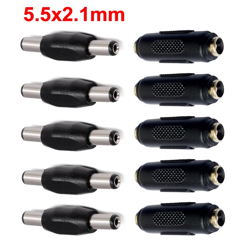 10pcs DC Power Adapter 5.5x2.1mm Female To Female Socket Connector DC5521 Male To Male Power Plug Jack Adaptor Wholesale