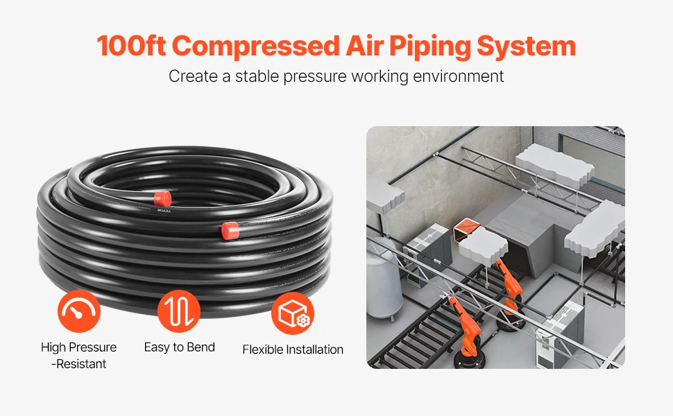 VEVOR Air Compressor Line Kit 100FT/200FT HDPE-Aluminum Compressed Air Piping System Air Line Tubing Kit for Garages Workshop