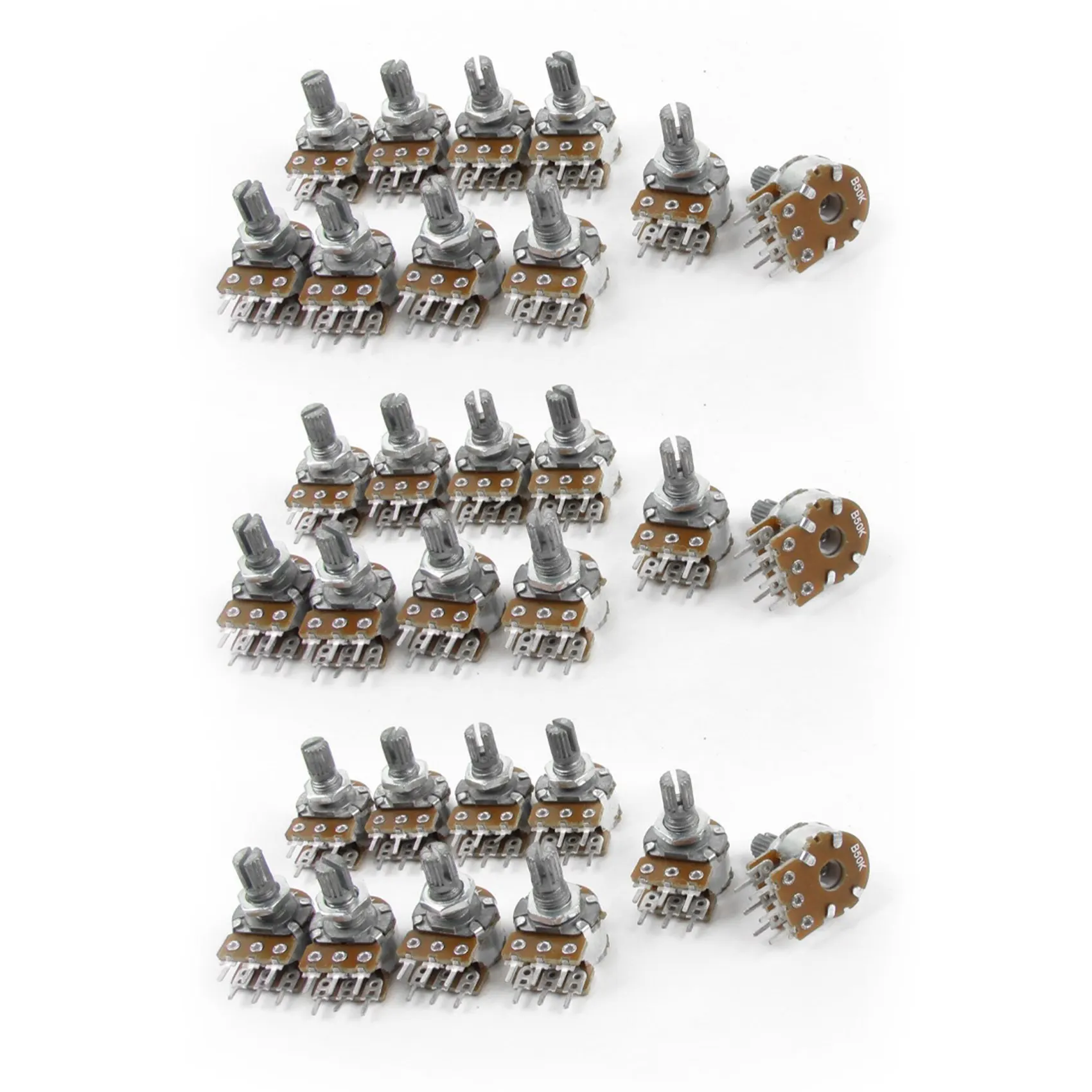 AS62 30PCS Top Adjustment Linear Dual Rändelwellenpotentiometer 50K Ohm B50K