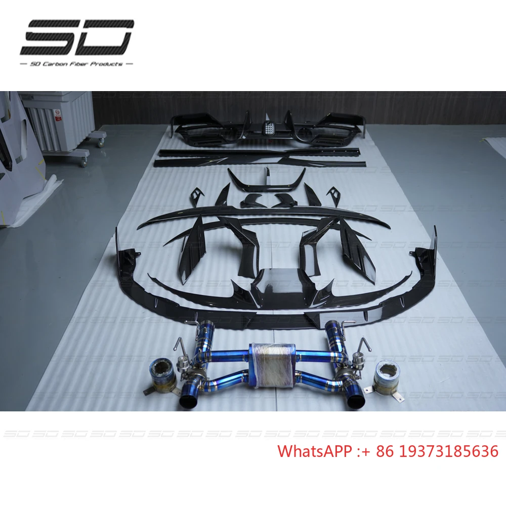 Carbon Car Accessories M Style Dry Carbon Fiber Bodykit Front Lip Side Skirts Rear Diffuser Exhaust System for Ferrari F8