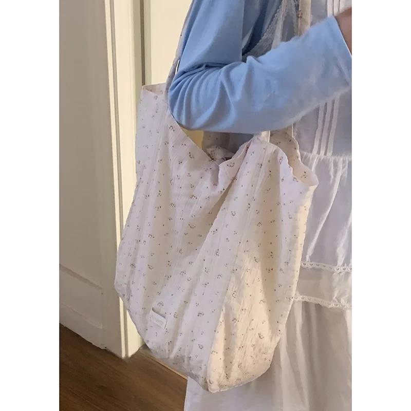 

Floral Bag for Women 2025 New Korean Sweet Large Capacity Single Shoulder Canvas Tote Bags