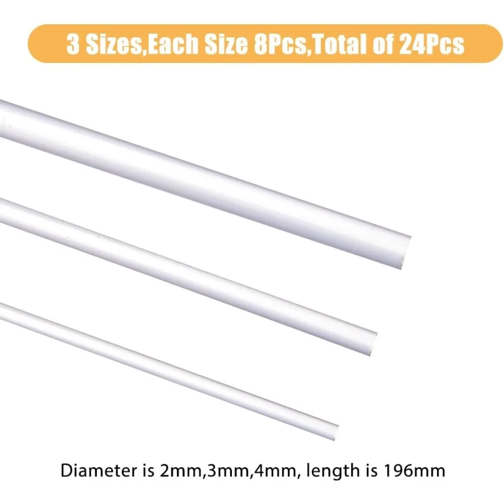 24Pcs 3 Sizes Bar Acrylic Support Rods for DIY Crafts Transparent Clear Round Dowel Sticks for Stacking and Supporting Cake