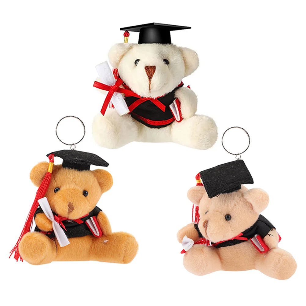 3 Pcs Graduation Bear Key Chain Plush Memorial Gifts Pendants Backpack Hanging Stuffed