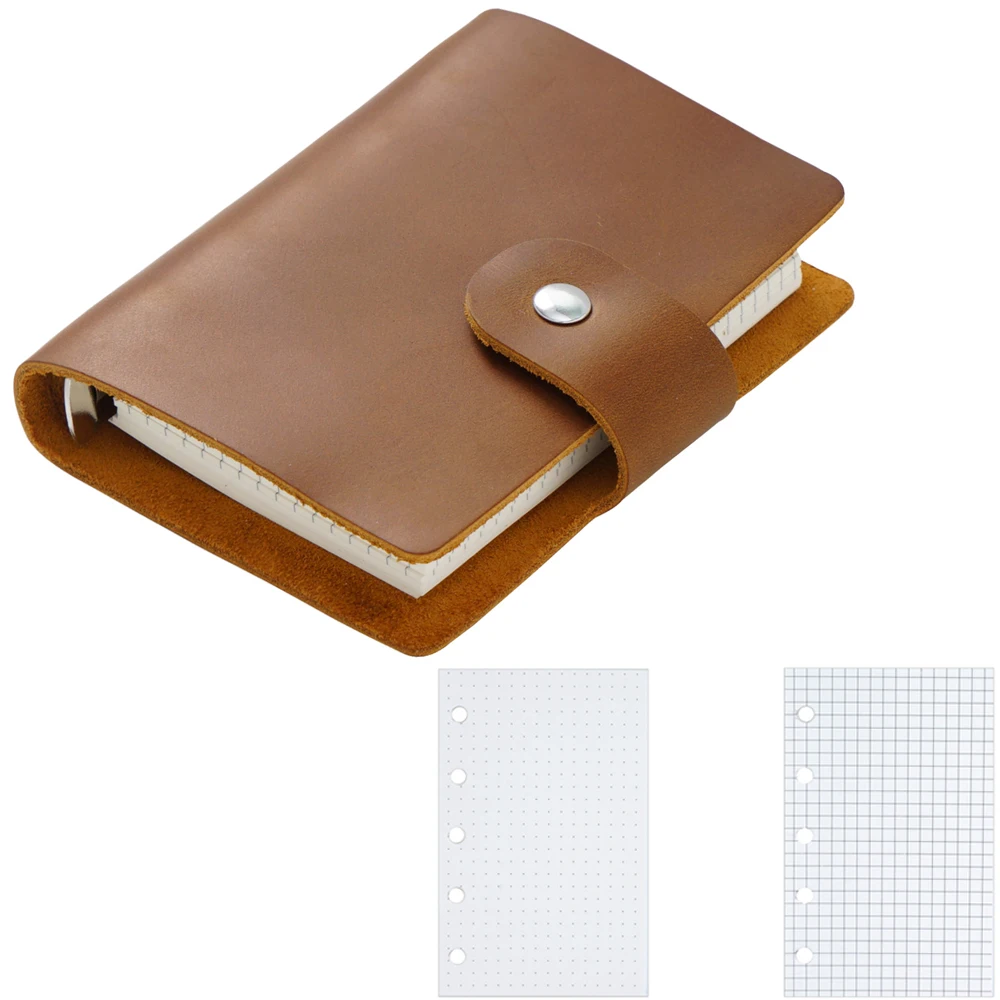 1pc Cowhide Leather Cover Notebook Organizer Planner Notepad 96 Sheets 2 Kind Paper Note Book Stationery School Office Supplies