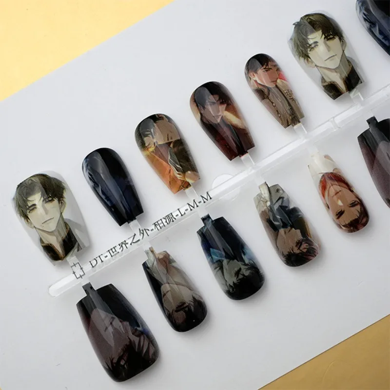 10PCS Far Beyond The World Gardner Elliot Nathaniel Shepherd Two Dimensional Wearable Nails Gold Foil Fake Nails Jelly Glue