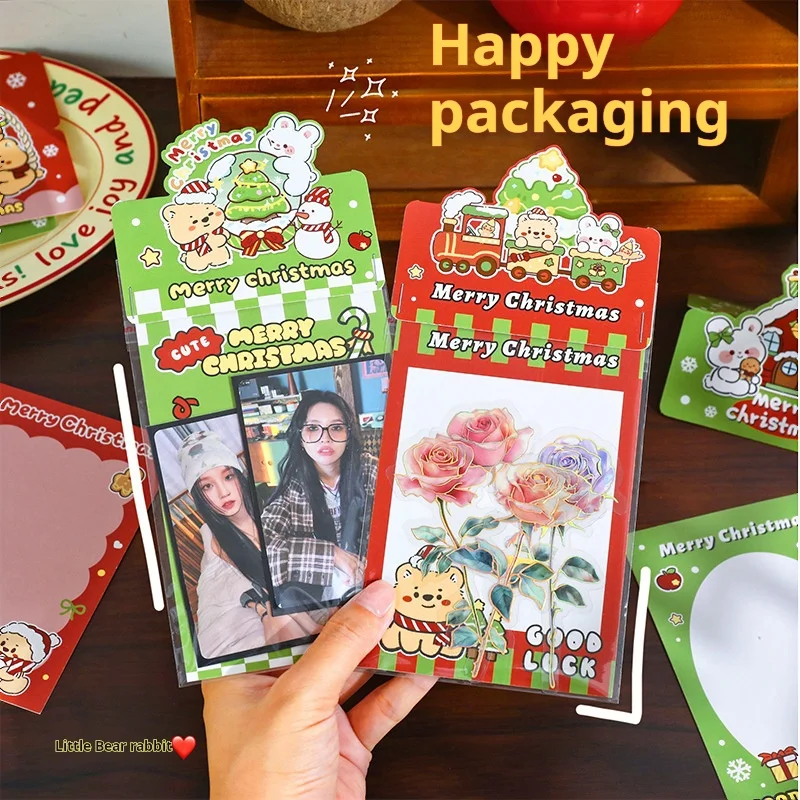 10Pcs Christmas greeting card Kpop Photo Folding Card Back Photo Card topper DIY Packing Material Card Message Fixed Board