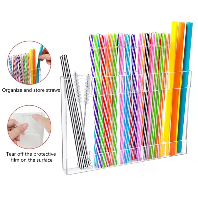 

Drinking Straw Holder Organizer No Drilling Cabinet Door Mounted Acrylic Kitchen Chopstick Restaurant Straw Spoon Storage Rack