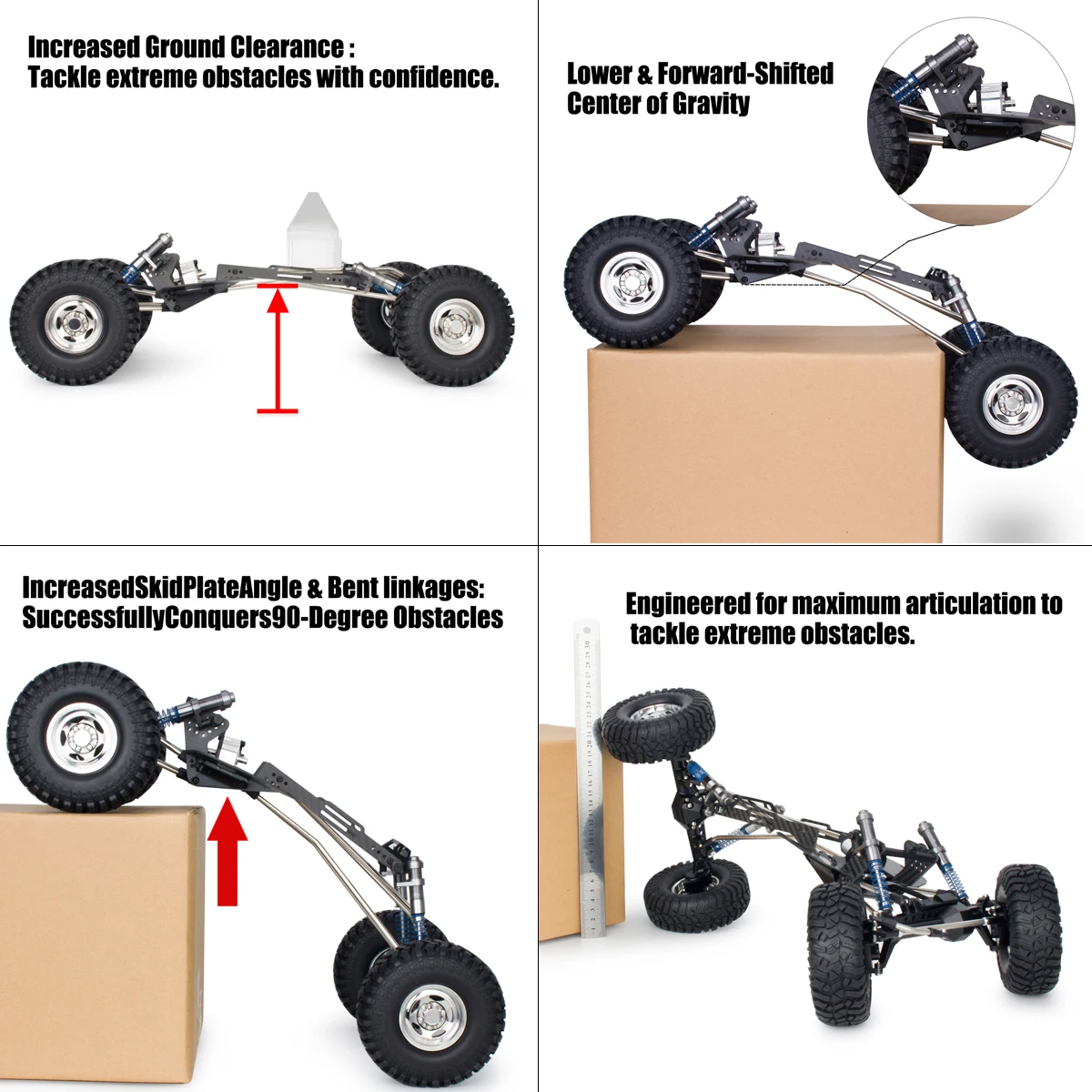 High Clearance Carbon Fiber LCG Chassis Kit with Transmission Shocks Absorbers for 1/10 RC Crawler Cheater Rigs SCX10 II - view 4