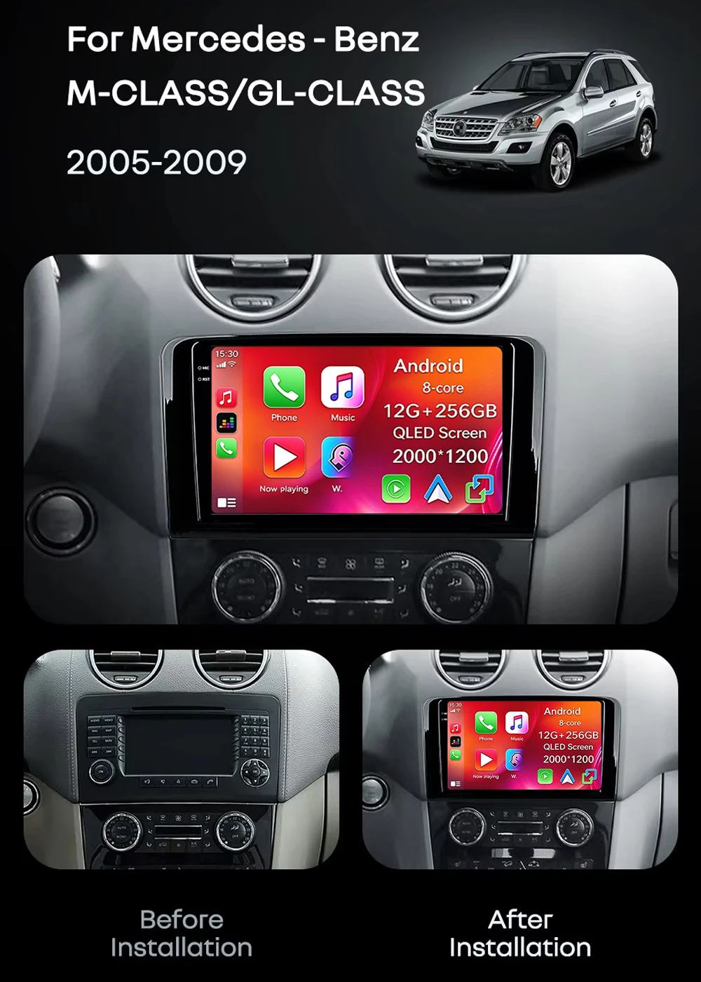 Android 16 For Benz GL ML W164 ML350 ML500 X164 2005-2012 CarPlay&Auto Car Radio Stereo GPS Navigation Multimedia Player Wireles
