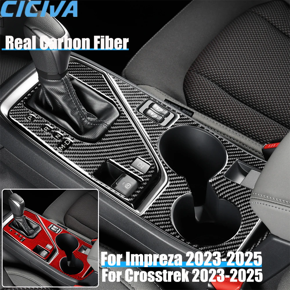 

Real Carbon Fiber Car Accessories Center Gear Cup Holder Set Trim Cover Soft Sticker For Subaru Impreza/Crosstrek 2023 2024 2025