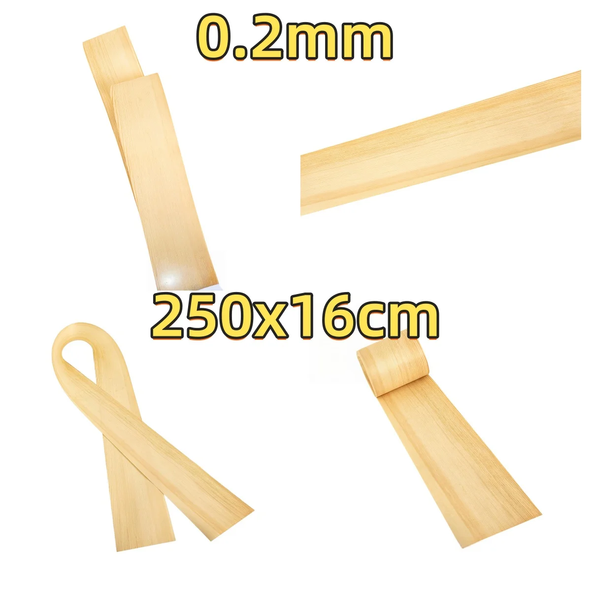 Natural Scots Pine Straight Grain Veneer, 0.2mm, 250x16cm, For Hotel Furniture & Guitar Body Veneering.