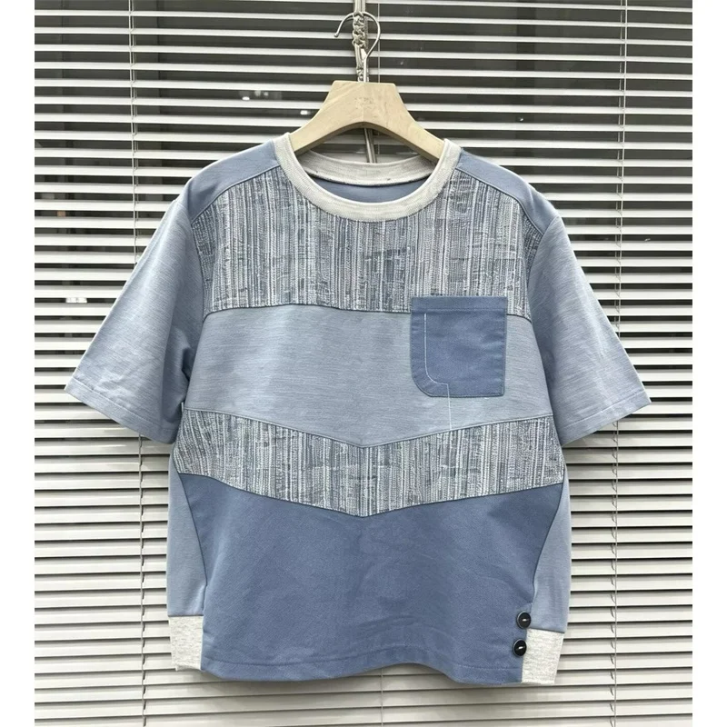 Loose Casual round Neck Short Sleeve Women's T-shirt Summer 2026 New Style Color Block Design Overhead Top for Ladies