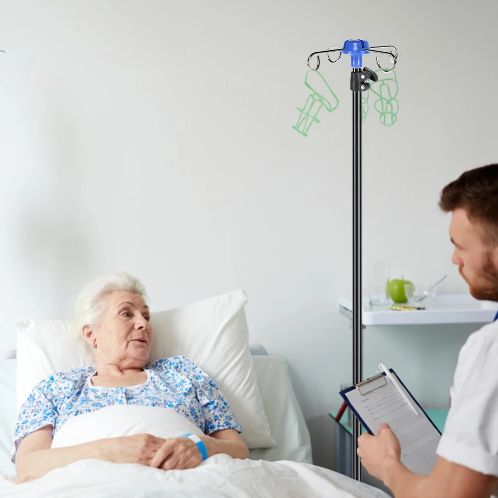 Support de sac d'égouttement de poteau IV Portable, hauteur réglable, pliable, 4 crochets, 3 pieds, alliage d'aluminium pour les soins à domicile