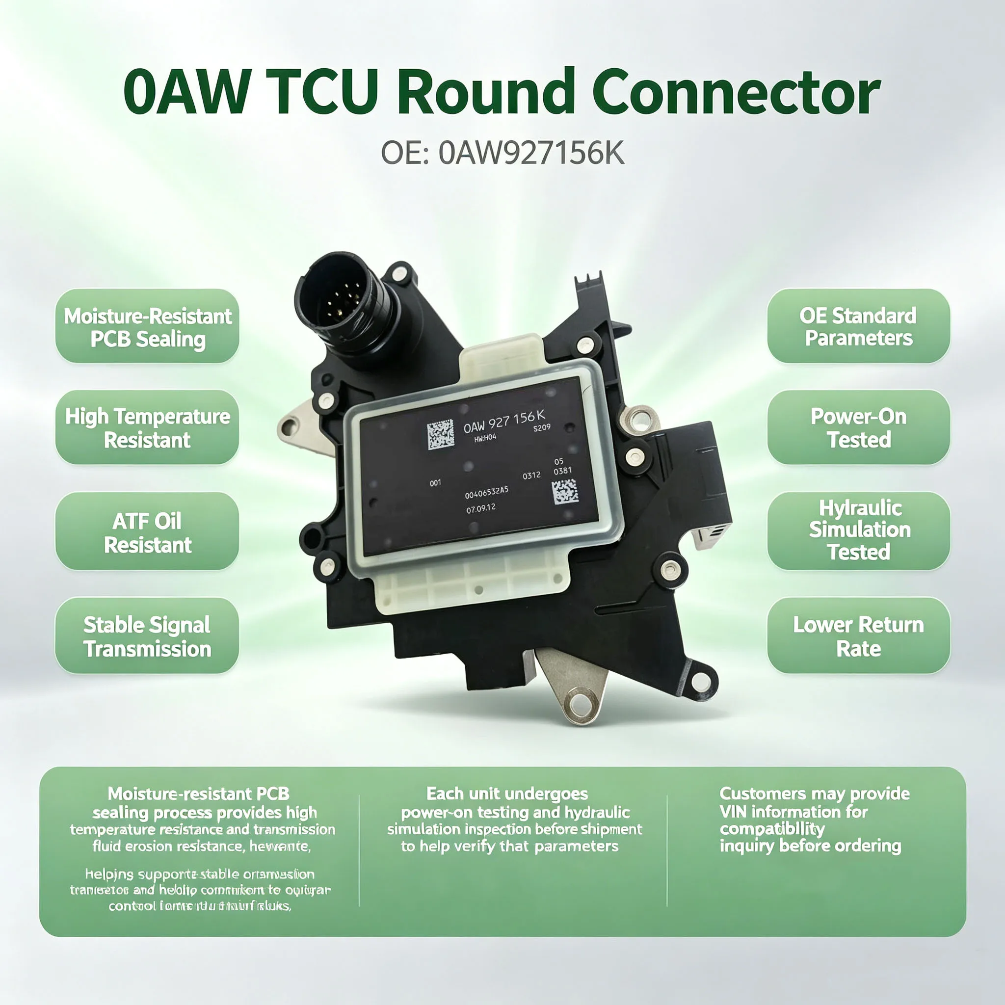 Remanufactured 0AW CVT Transmission TCU TCM with Round Connector 15 Pin Port 0AW927156K for Audi A4 A5 A6 A7