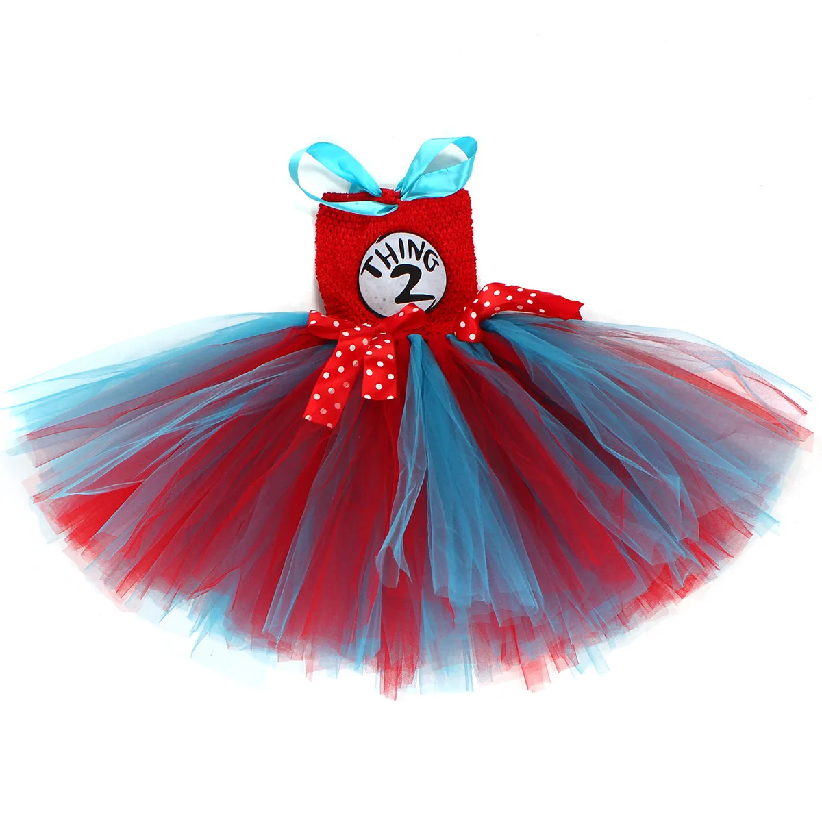 Summer New Red Blue Tulle Tutu Dress Set With Matching Hat Fluffy Ruffle Swing Outfit Stage Show Carnival Celebration Cute Wear