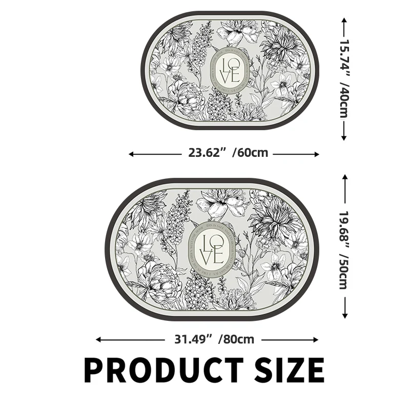 Tapete floral retro luxuoso do assoalho do banho, tapete absorvente do banheiro, antiderrapante, esteiras de secagem rápida do pé, área do alpendre do toalete, tapete do quarto, lavável