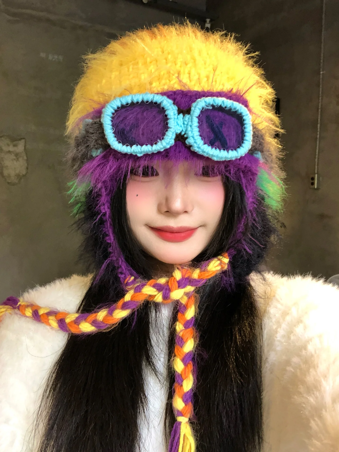  Plush Knitted Hat Women's Winter Warm Ear Protection Flying Cap Lei Feng Style Cute And Quirky Fashionable Unisex