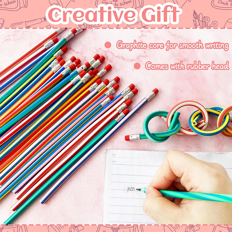 200Pcs Flexible Soft Pencil,Colorful Bendy Pencil,Magic Bendable Pencil with Eraser for Kids Gifts and Reward