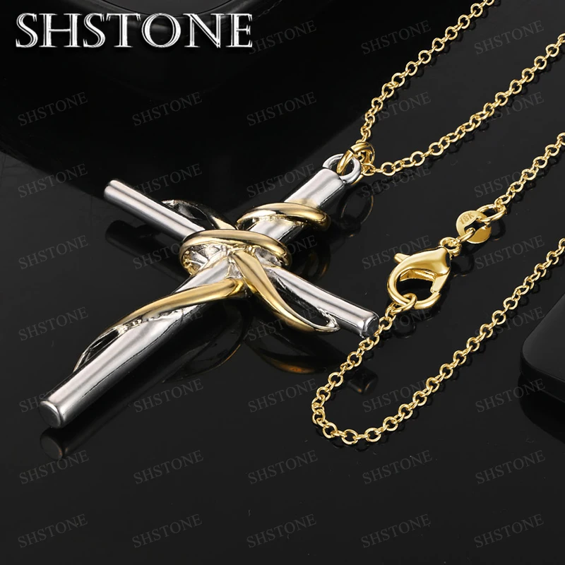 18K Gold Golden Line Cross Pendant Necklace For Women necklaces Fashion Party Wedding Jewelry Birthday Gifts