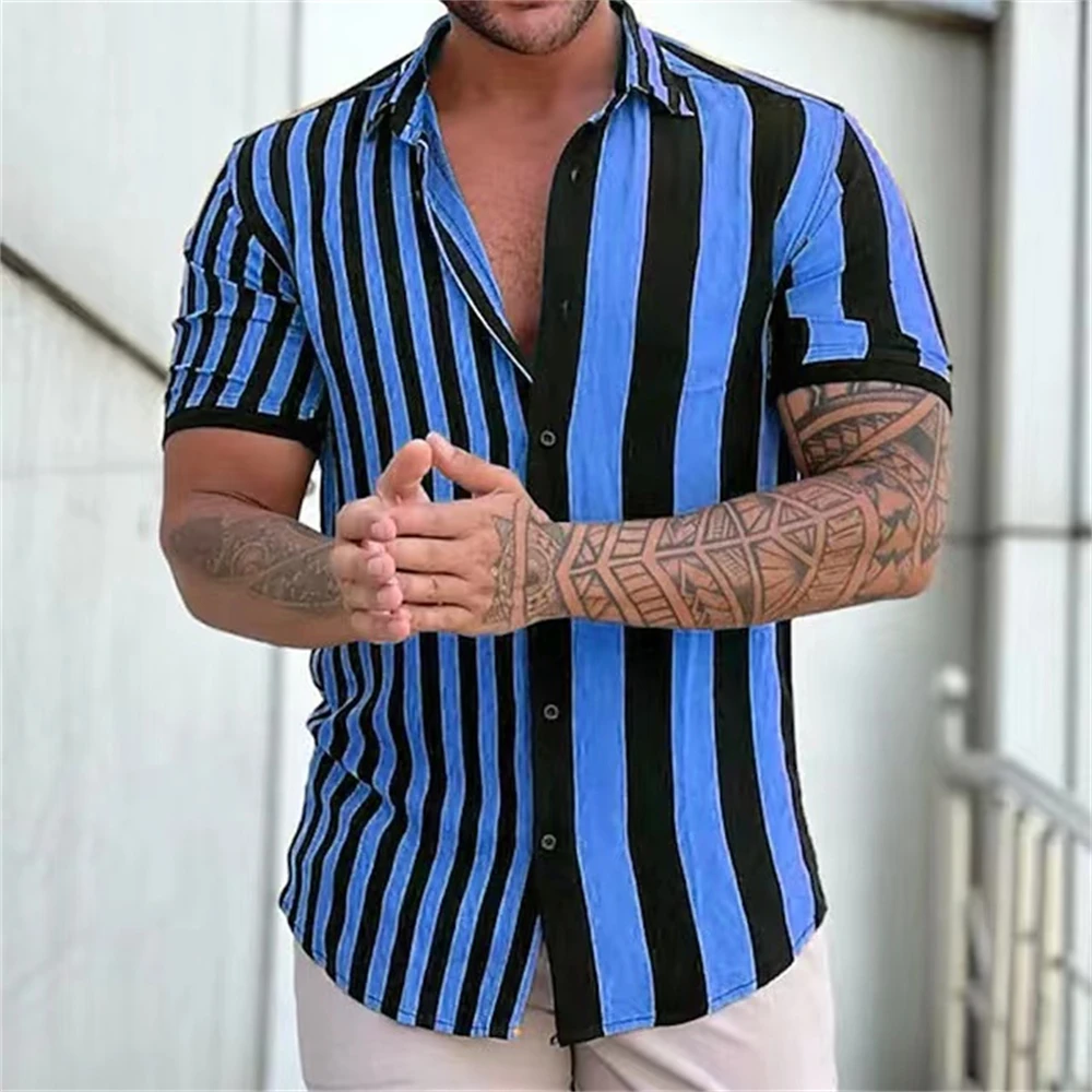 

Summer Men's Shirts Striped Shirts Hawaiian Button Short Sleeve Top Beach Oversized Shirt Men's Clothing Men's Casual Shirt Top
