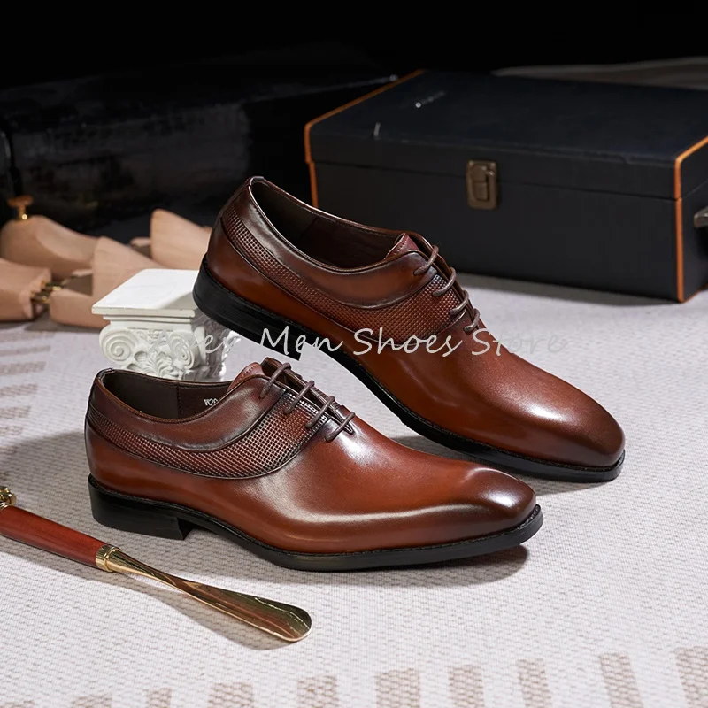 

2024 New Business Brown Formal Derby Shoes Men's Party Fashion Pointed Toe Lace Up Oxford Shoes Wedding Shoes Anti Slip