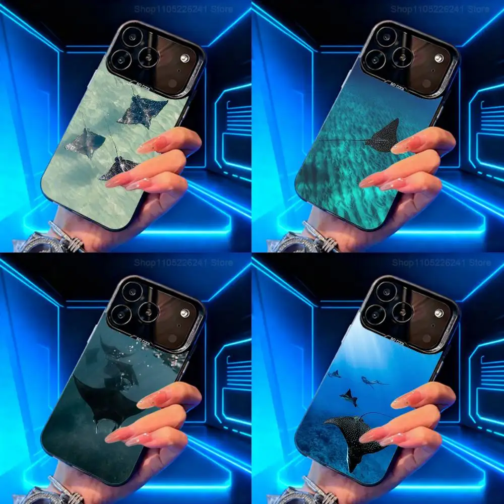 

Ocean Manta Ray Cute For iPhone 15,14,13,11,SE,XS,MAX,12,16,17,Mini,Pro,Black Matte Silicone Cover Case