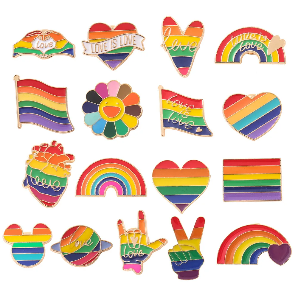 

17pcs Coloured Rainbow Enamel Pins Hot Air Balloon Heart Gay Brooch Metal Badge Accessories for Banner Backpack Accessories Gift