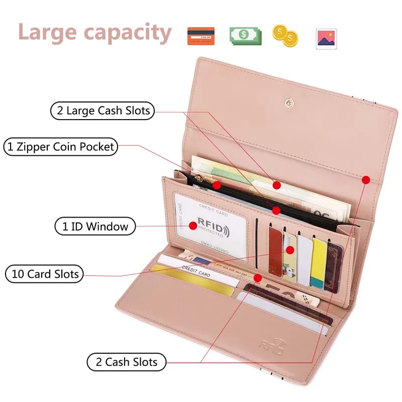 Three fold Women's Wallet Zipper Purse Lady Long Clutch Purses Leather Female Card Holder Wallet Phone Pouch for shopping Travel