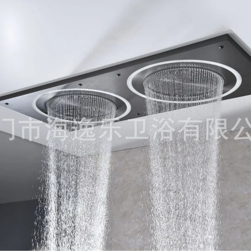 Luxury 1100*480mm Dual Overhead Showers Thermostatic Rain shower Set Recessed LED Shower system faucet Adjustable Flow Rate