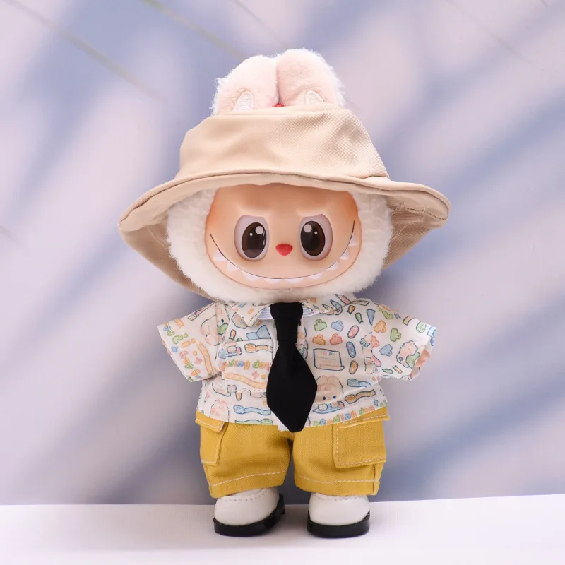For 1st to 3rd Gen 15/17cm LABUBU Dolls Casual Tie/Cartoon Animal Party Rabbit Print Set – Playful Style Outing Outfit