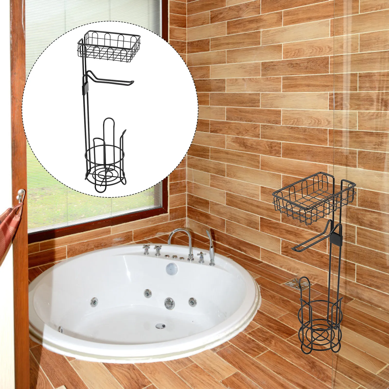 

Iron Art Paper Towel Holder Rustproof Sturdy Floor Toilet Roll Rack with Removable Basket for Bathroom Kitchen Storage