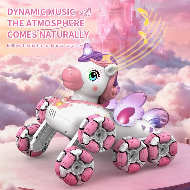 

Unicorn Remote Control Car 8-Wheel Trick Remote Control Toy - Lights and Music, Remote Control Car Pink, Girl Birthday Gift