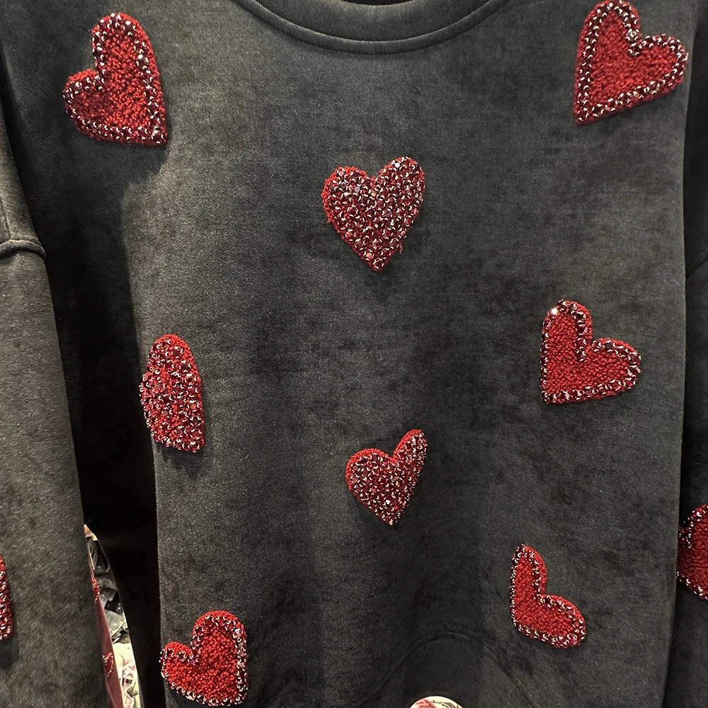 حجم كبير ربيع الخريف جودة عالية يتدفقون الماس القلب جولة الرقبة قصيرة البلوز المرأة فضفاضة عارضة تنوعا أعلى #5