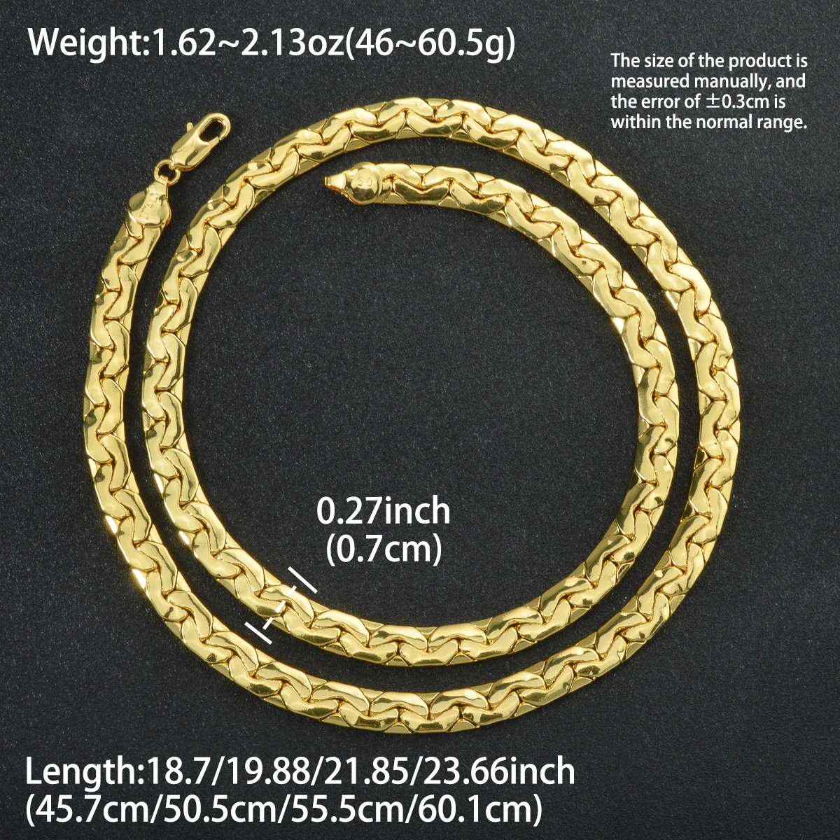 Streetwear Chic Gold Plated Chain Copper Necklace for Men Hip Hop Punk Gothic Jewelry Unisex 18-24