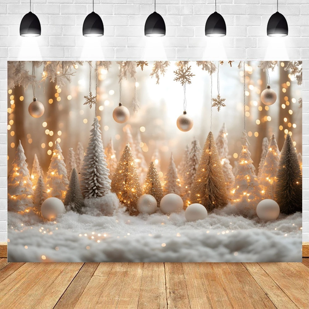 Christmas Photography Backdrop Pine Trees Gold Bells Xmas Baby Kids Portrait Photocall Background Decor Photo Studio Supplies