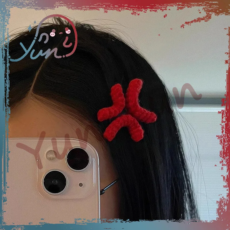 

Break Two-Dimensional Angry Hairpin Angry Creative Funny Hairpin Handmade Crocheted Wool Hair Accessory Cute Side Bangs Clip