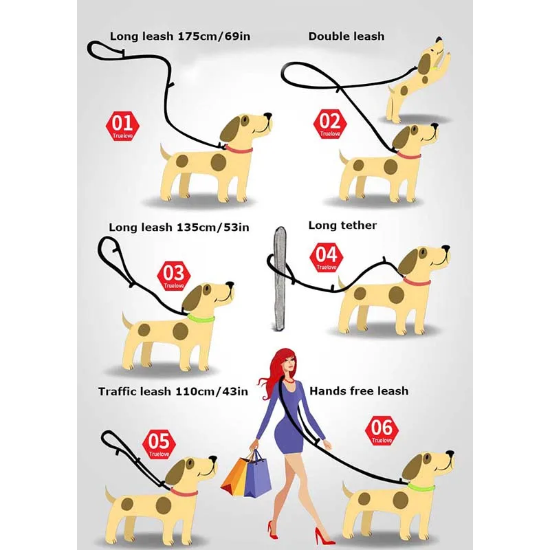 Truelove 7 In 1 Multi-Purpose Adjustable Dog Lead Hand Free Pet Training Leash Reflective Dog Leash Walk 2 Dogs Harness TLL2411