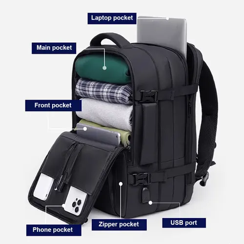 Imagen 2 del producto Mochila de viaje de 50L para hombres y mujeres, mochilas expandibles de gran capacidad, bolsa de negocios para ordenador portátil de 16 pulgadas, mochila escolar para estudiantes