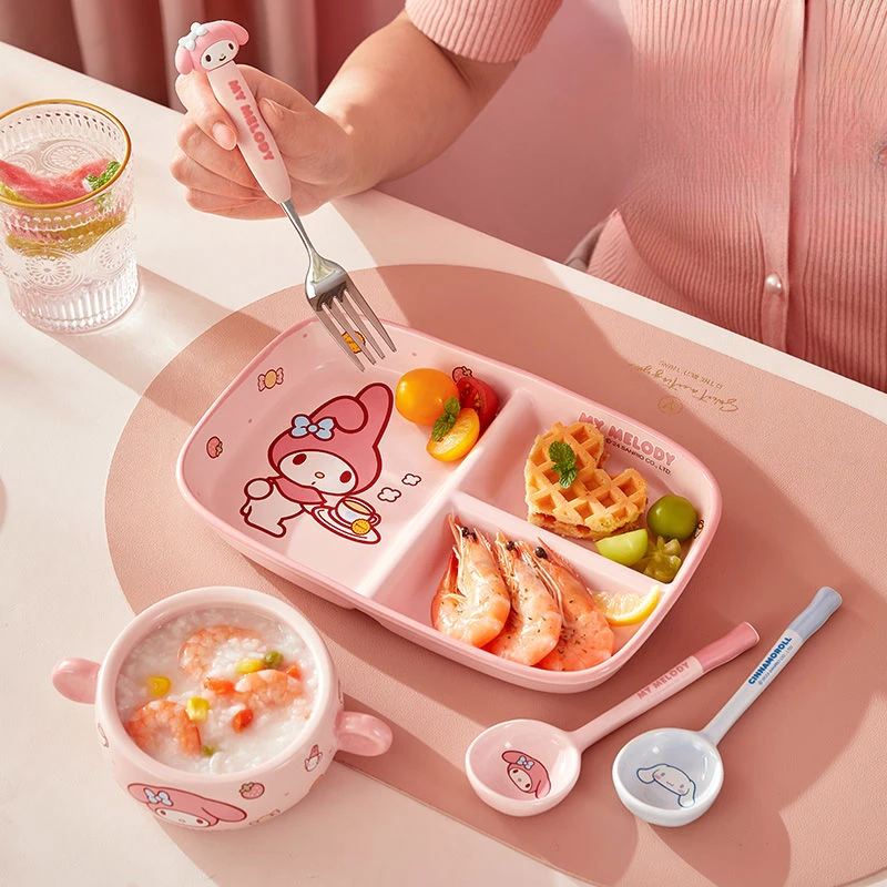 Sanrio-Juego de vajilla de comedor para una persona, plato de cerámica de alto valor, plato para comer, tazón para el hogar