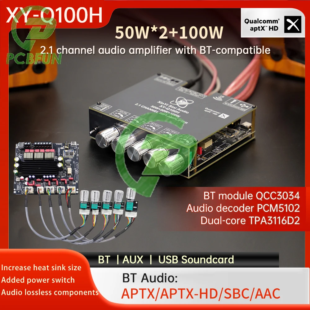 2*50 واط + 100 واط TPA3116D2 بلوتوث مكبر كهربائي مجلس 2.1 Ch الفئة D USB كارت الصوت مضخم الصوت