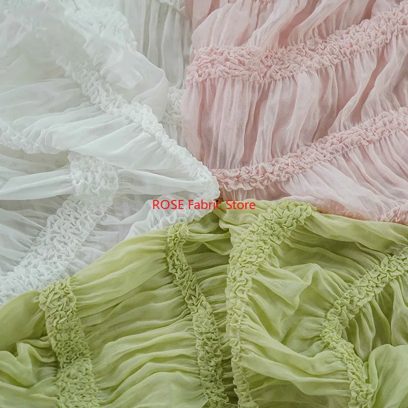 Striped Pleated Elastic Chiffon Fabric Shirt, Wedding Dress, Spring Summer Dress, Dress Show, fashion dress fabric