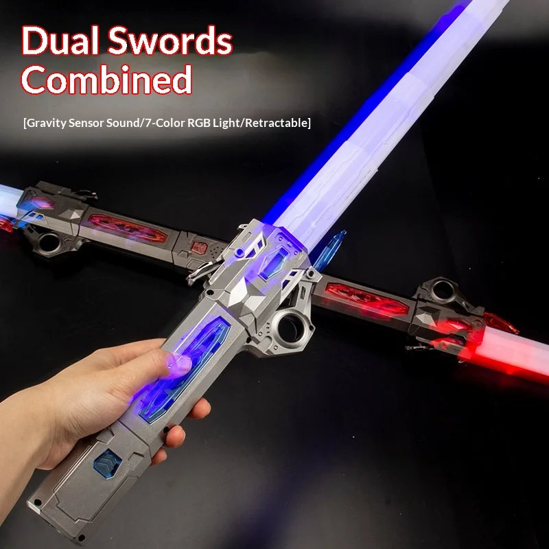 سيف ليزر رائع للأولاد - لعبة قابلة للسحب ومضيئة 2 في 1 مع 7 ألوان وامضة وعصا فلورسنت، هدية مثالية