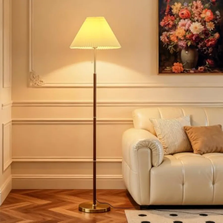

Pleated Lampshade Tall Floor Lamp for Living Room Corner Bedroom Bedside Office, Brown Pole Lamp, Bright 12W Dimming Reading Li