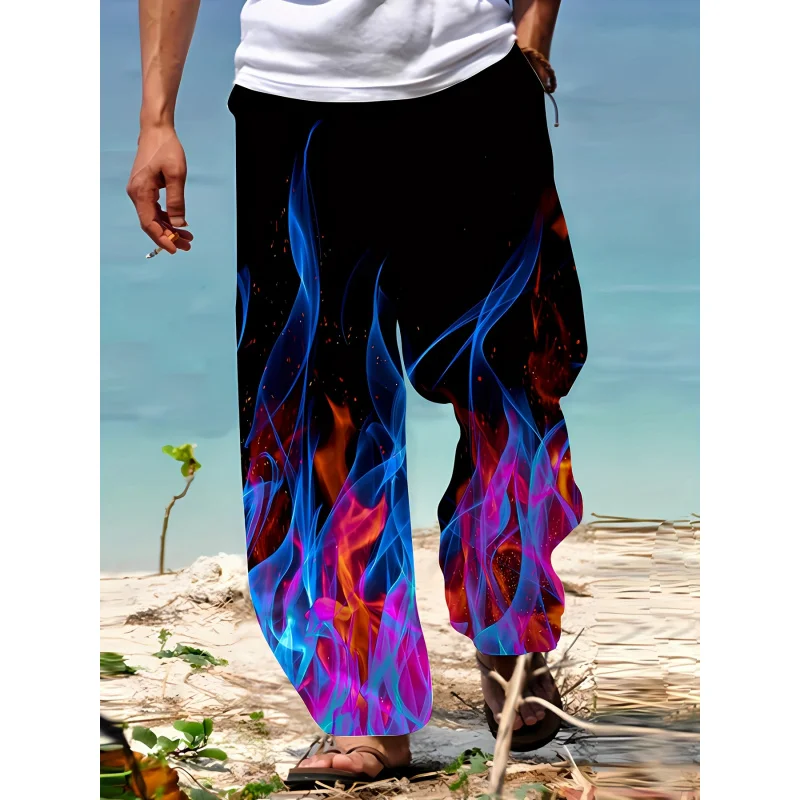 

Men's Black Loose - Fit Pants | Striking Neon Flame Prints, Beach - Ready Style Pantaloni Uomo Pantaloni Tuta Y2k