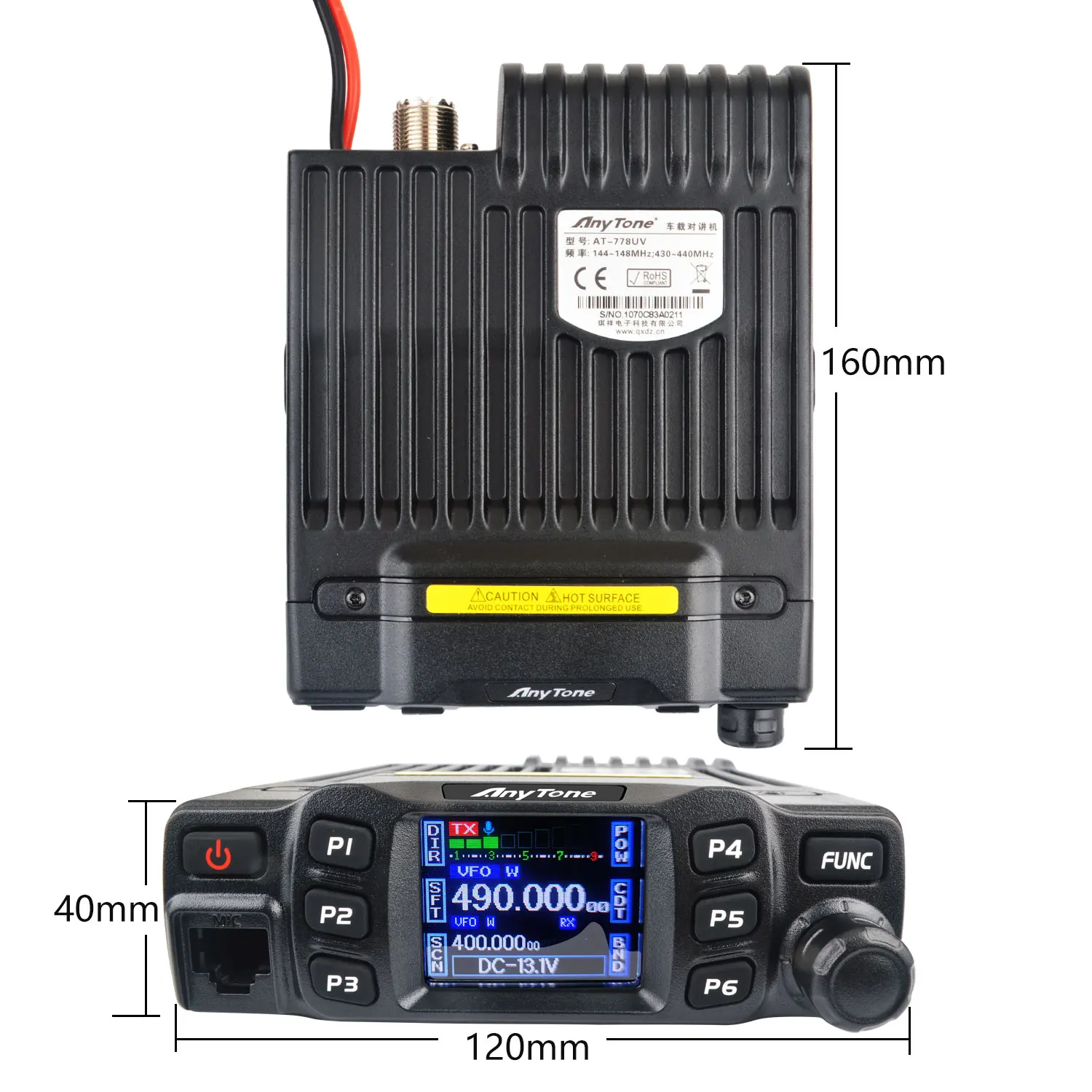 Anytone AT-778UVII GMRS VOX Dual Band 136-174MHz & 400-490MHz 25Watt 200Kanalen 2m 70cm Amateur Analoge Mobiele Radio Kleurenscherm