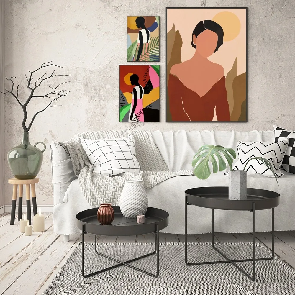 1 pz astratto donna africana foglie di fiori Poster stampe di buona qualità Vintage Room Home Bar Cafe Decor arte estetica pittura murale