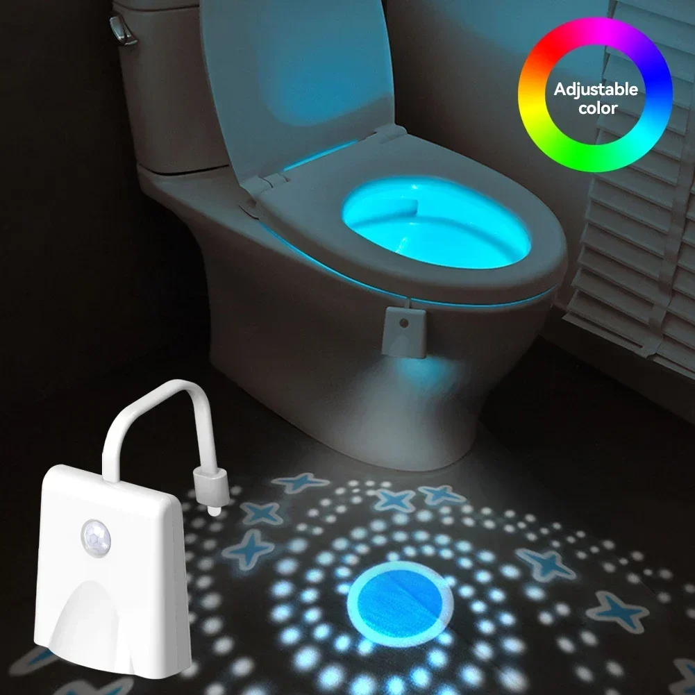 Luz LED de detección de movimiento humano para inodoro, luz nocturna de proyección, carga inteligente, impermeable, atenuación, WC, 16 colores