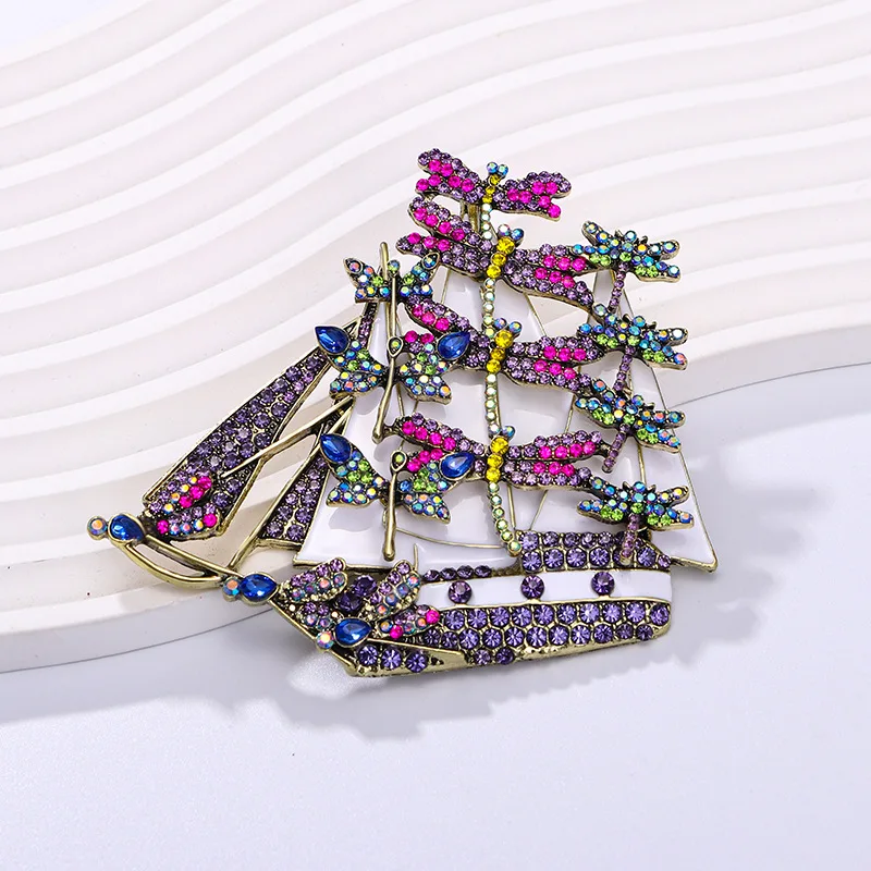 Large Size Sailboat Dragonfly Brooch Set with High Quality Rhinestones Fashion Accessories Jewelry Badges Unisex Corsages