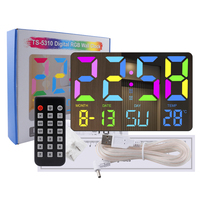 TS-5310 Digital RGB Wall Clock Large Screen Mirror Alarm Clock 5 Gear Brightness Adjustable with Date/Week/Temperature Display