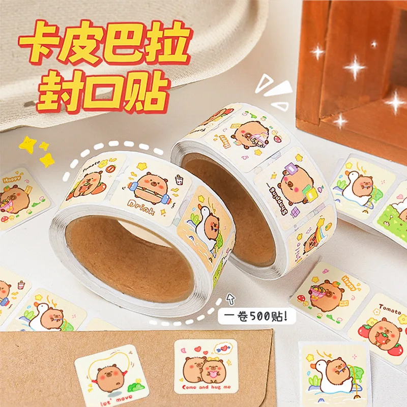 300/600Pcs Capibara 인감 스티커 귀여운 만화 Capybara 장식 롤 스티커 DIY 전화 노트북 씰링 스티커 어린이 스티커